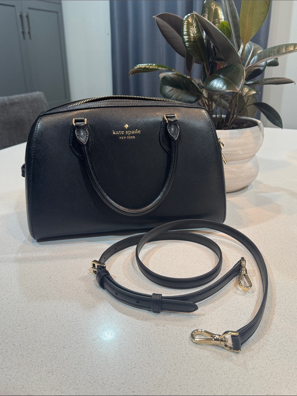 kate spade Black Saffiano Leather Satchel with Removable Strap